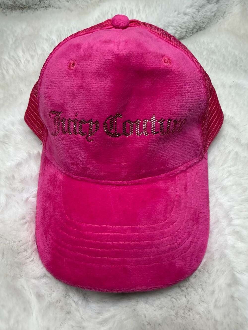 Juicy Couture Hot Pink Velour Rhinestone Trucker Snapback Hat